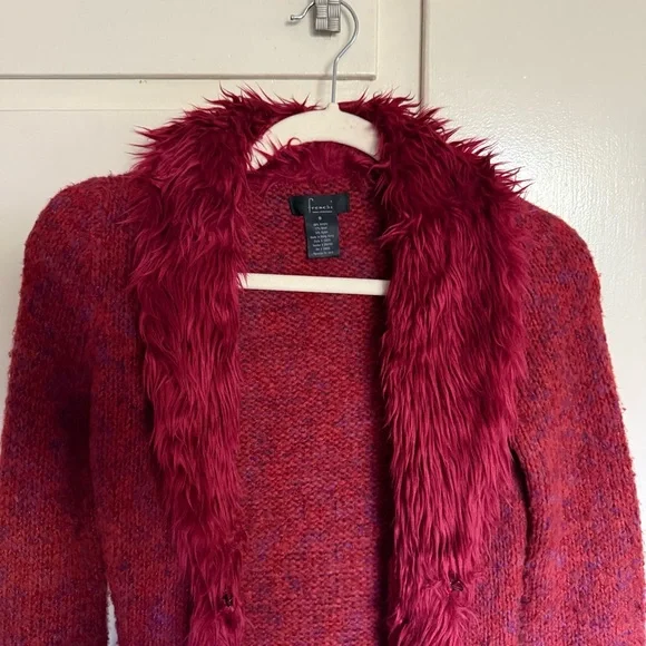 Frenchi Red Faux Fur Trim Cardigan - Picture 3 of 11